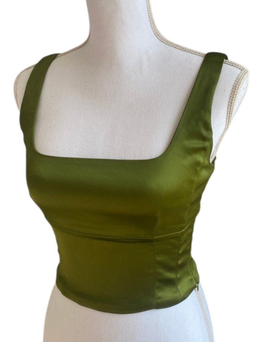 Wilfred Aritzia Olive Green Shine Satin Bustier Corset Crop Top XS